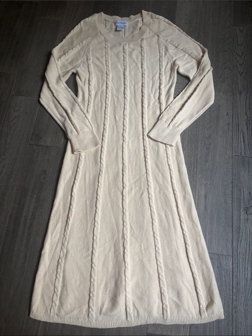 The PARAGON | Vintage Cream Cable Knit Long Sleeve Dress 100% Cotton Size XL